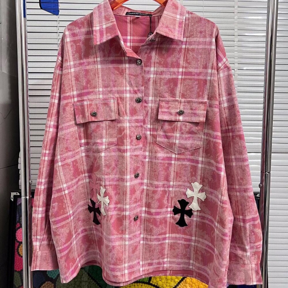 Chrome Hearts pink checkered shirt coat
